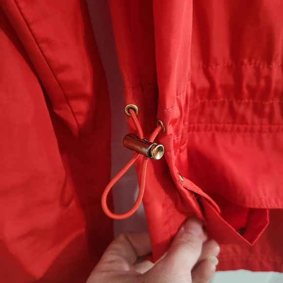 Zara Basic red windbreaker jacket pockets detachable hood adjustable waist small - Picture 9 of 12